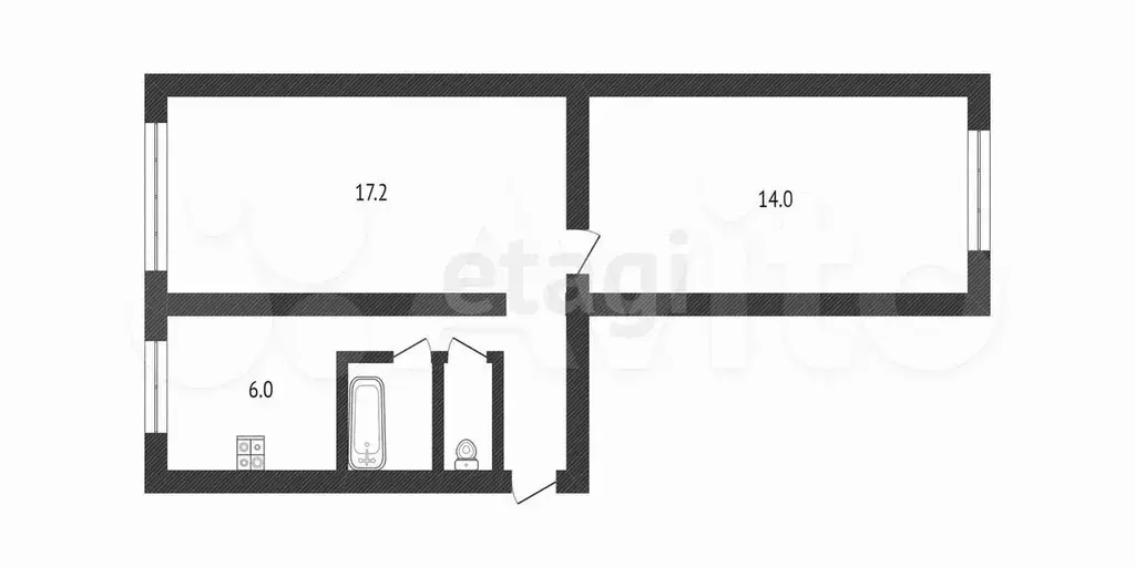2-к. квартира, 44,1 м, 1/5 эт. - Фото 1