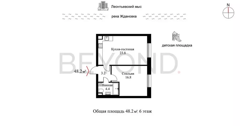 1-комнатная квартира: Санкт-Петербург, Петровский проспект, 9к2 (48.2 ... - Фото 1