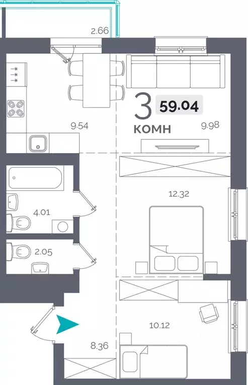 3-к кв. Иркутская область, Иркутск Пулковский пер., 28 (59.04 м) - Фото 0