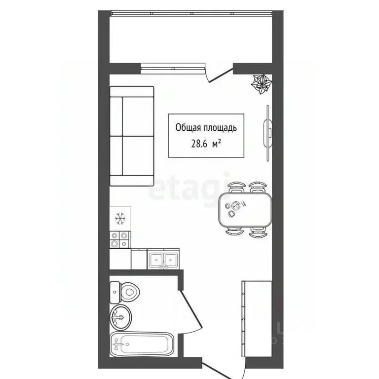 Студия Новосибирская область, Новосибирск Выборная ул., 91/4 (28.6 м) - Фото 2