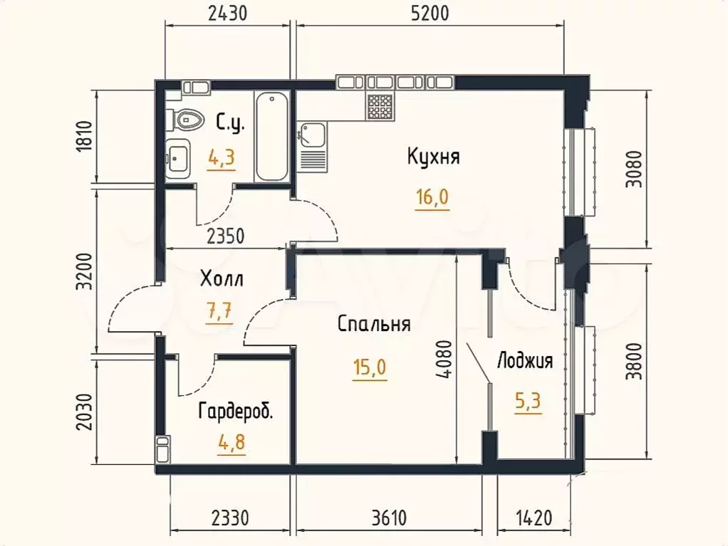 1-к. квартира, 50,6 м, 4/9 эт. - Фото 1