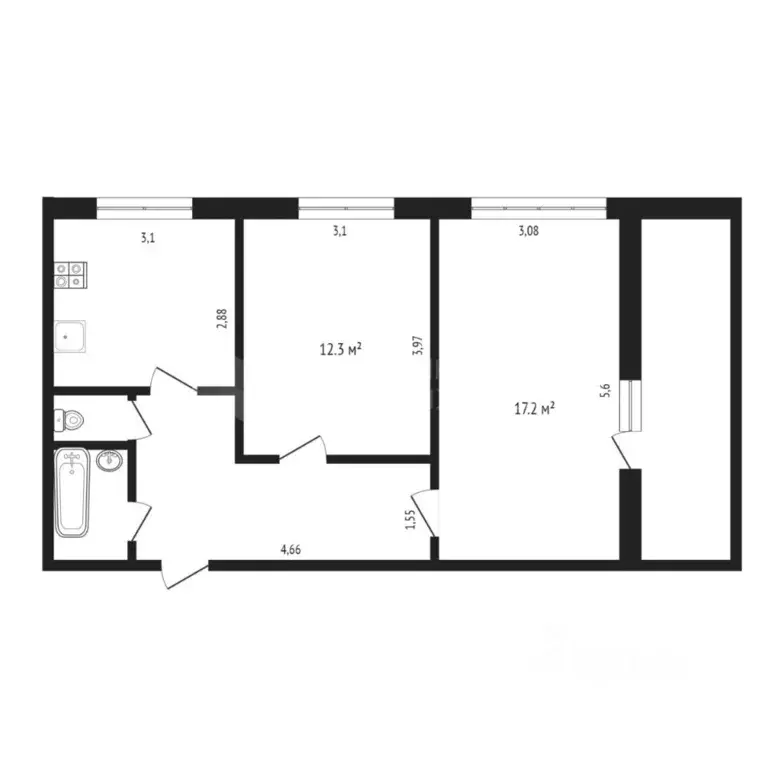 2-к кв. Тюменская область, Тюмень ул. Елизарова, 49 (50.4 м) - Фото 2