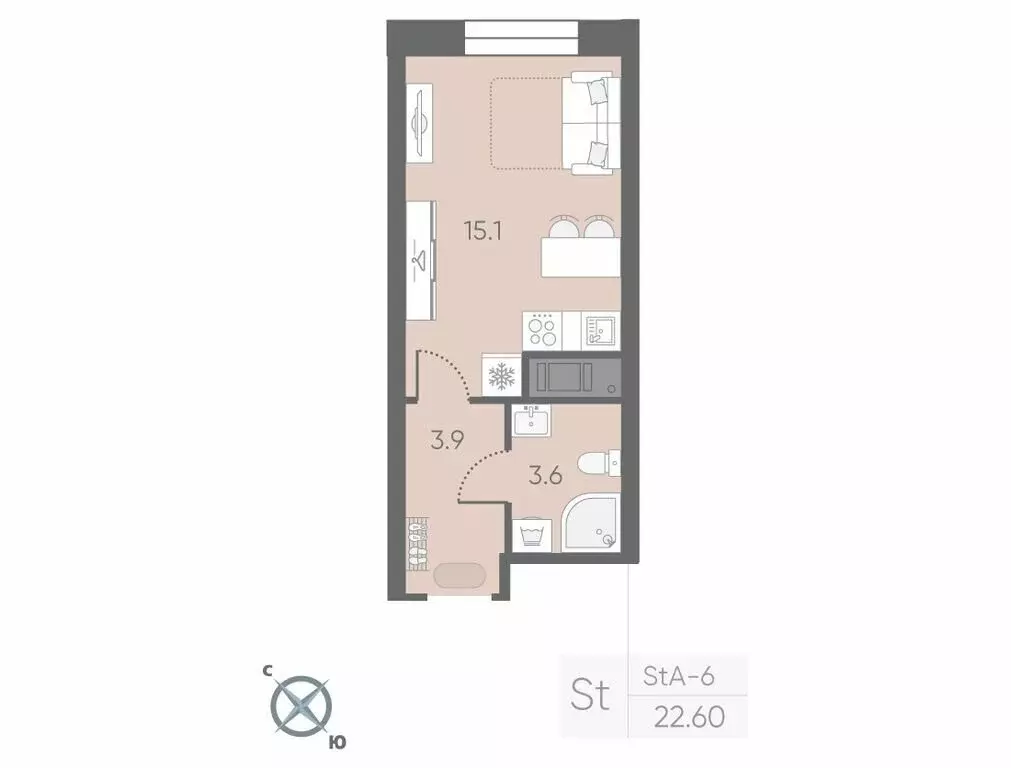 Квартира-студия: Санкт-Петербург, Партизанская улица, 5 (22.6 м) - Фото 1