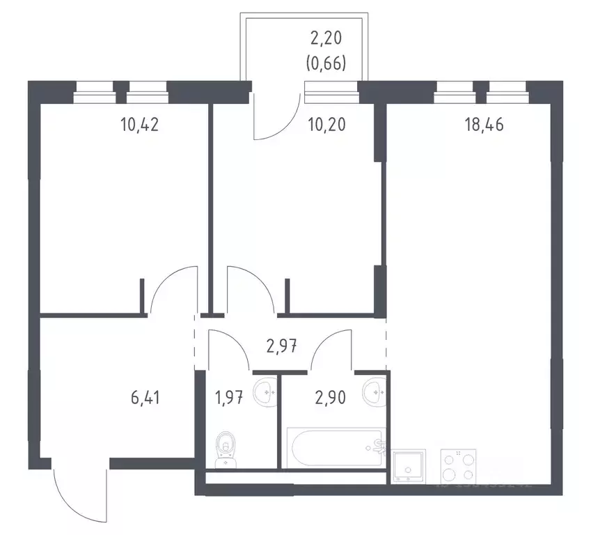 2-к кв. Ленинградская область, Всеволожский район, Свердловское ... - Фото 1