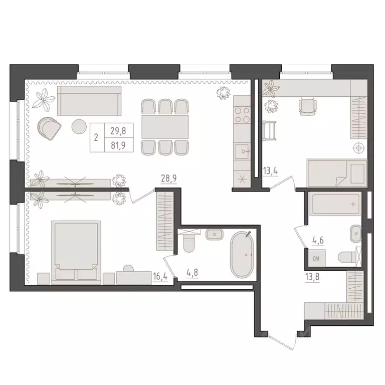 2-к кв. Башкортостан, Уфа 563-й кв-л,  (81.9 м) - Фото 1