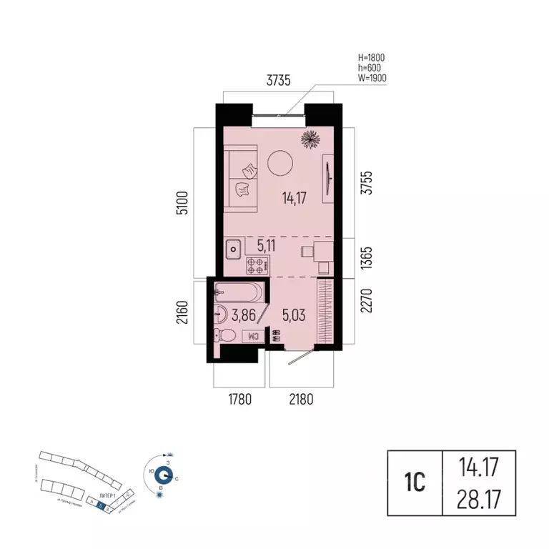 1-к кв. Башкортостан, Уфа Глумилино-1 мкр, Новатор жилой комплекс ... - Фото 1