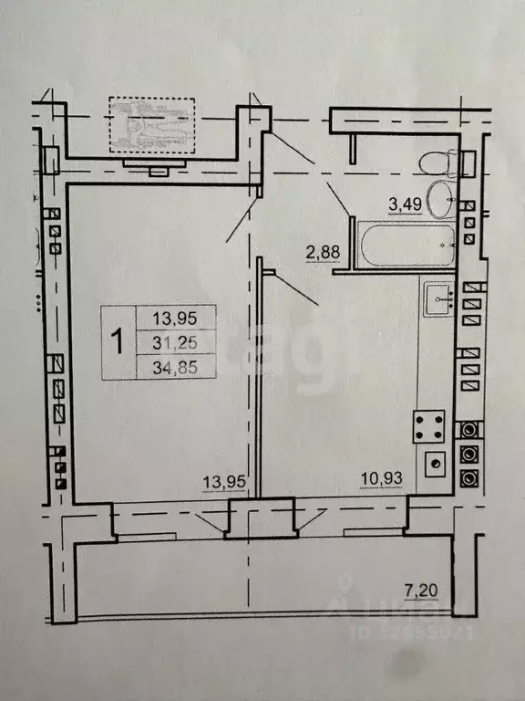 1-к кв. Костромская область, Кострома Московская ул., 100А (34.85 м) - Фото 1