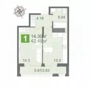 1-к кв. Пензенская область, Пенза ул. Глазунова, 10 (42.49 м) - Фото 2