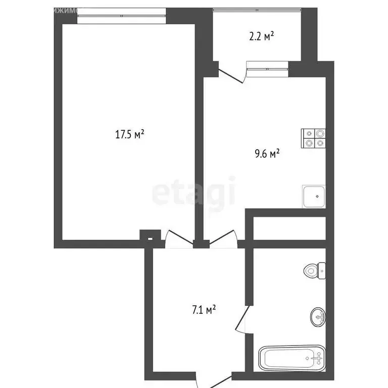1-комнатная квартира: Тюмень, Солнечный проезд, 25к1 (39.6 м) - Фото 1