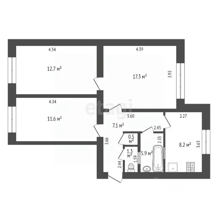 3-к кв. Калининградская область, Калининград Киевская ул., 111 (62.8 ... - Фото 1