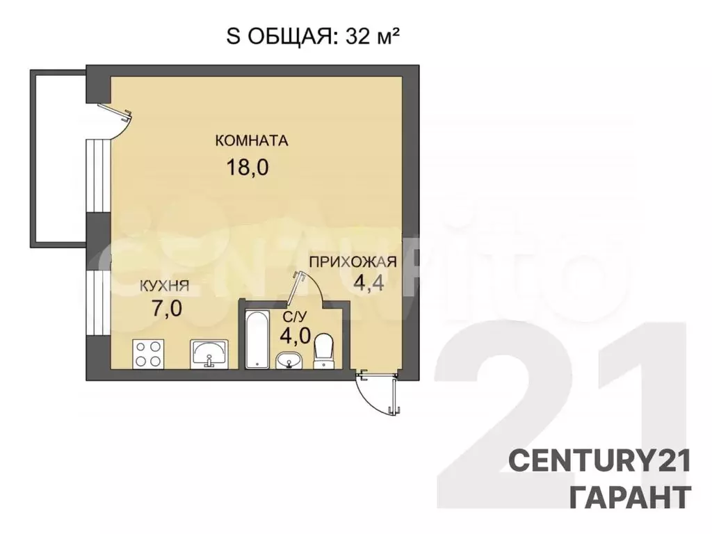 1-к. квартира, 32 м, 2/5 эт. - Фото 0