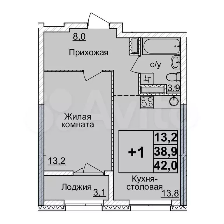 1-к. квартира, 42 м, 19/24 эт. - Фото 0