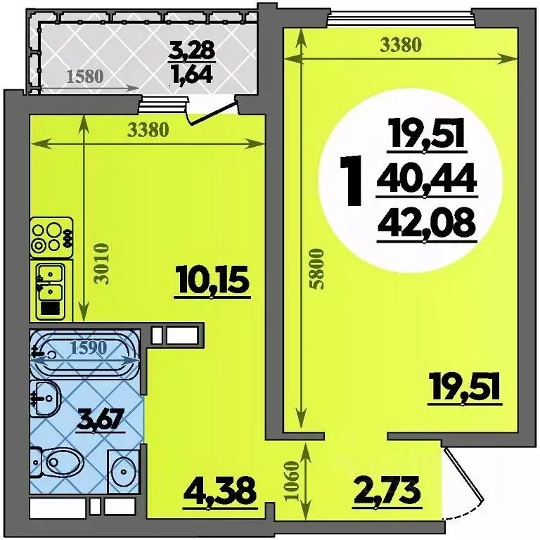 1-к кв. Адыгея, Майкоп  (42.08 м) - Фото 1