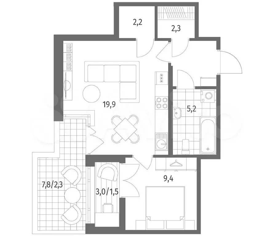 1-к. квартира, 46,7 м, 2/8 эт. - Фото 0