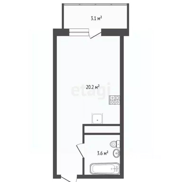 Студия Тюменская область, Тюмень ул. Тимофея Чаркова, 28 (20.7 м) - Фото 2