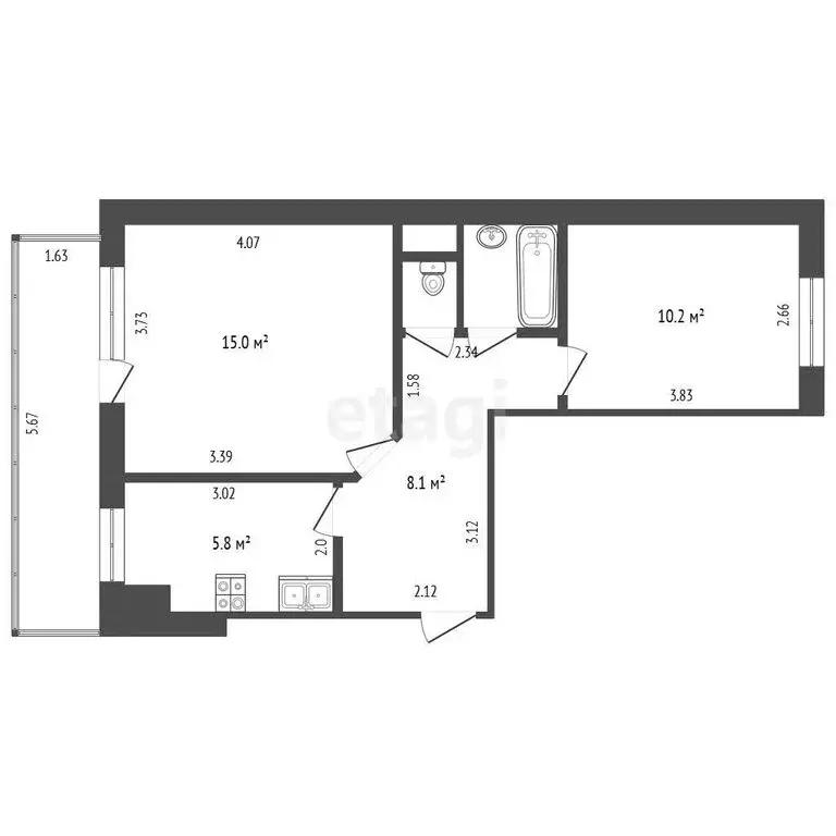 2-комнатная квартира: Тукаевский район, Нижнесуыксинское сельское ... - Фото 1