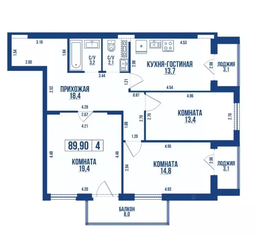 3-к кв. Санкт-Петербург Днепропетровская ул., 5 (90.0 м) - Фото 2