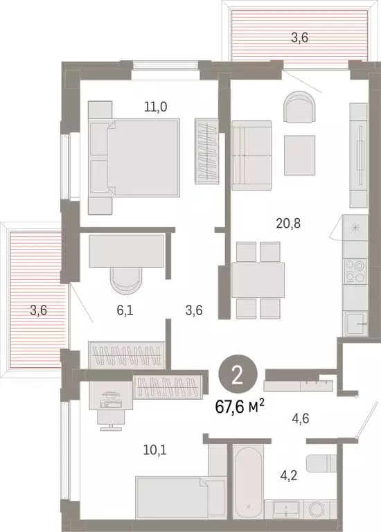 3-комнатная квартира: Омск, Кировский округ (67.63 м) - Фото 1