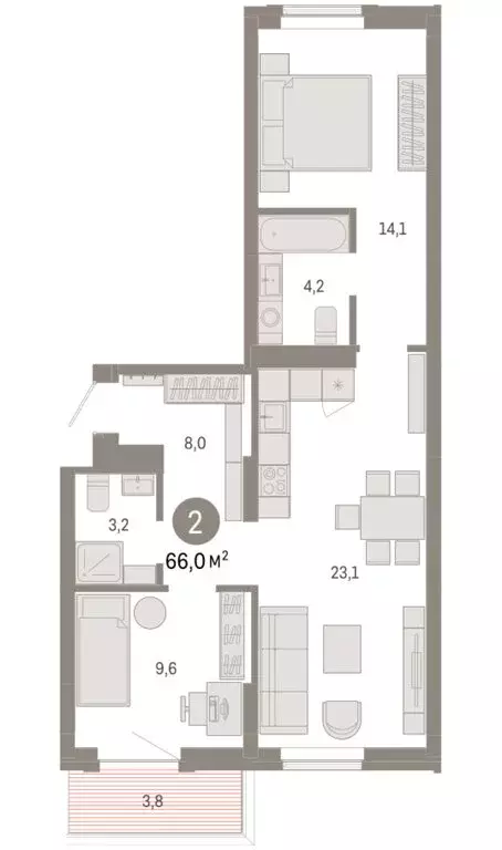 2-комнатная квартира: Омск, Кировский округ (66 м) - Фото 1