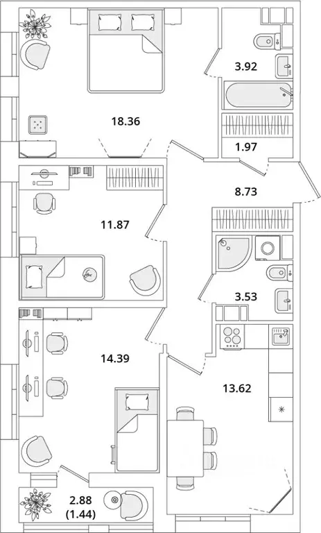 3-к кв. Санкт-Петербург Кубинская ул., 82к3с1 (78.1 м) - Фото 0