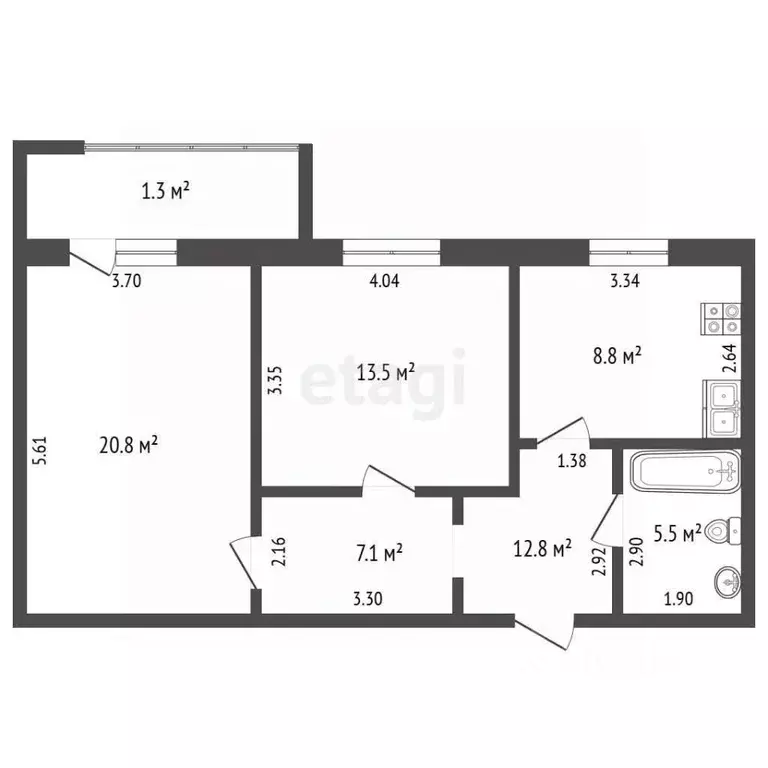 2-к кв. Забайкальский край, Чита Кайдаловская ул., 41 (61.4 м) - Фото 2