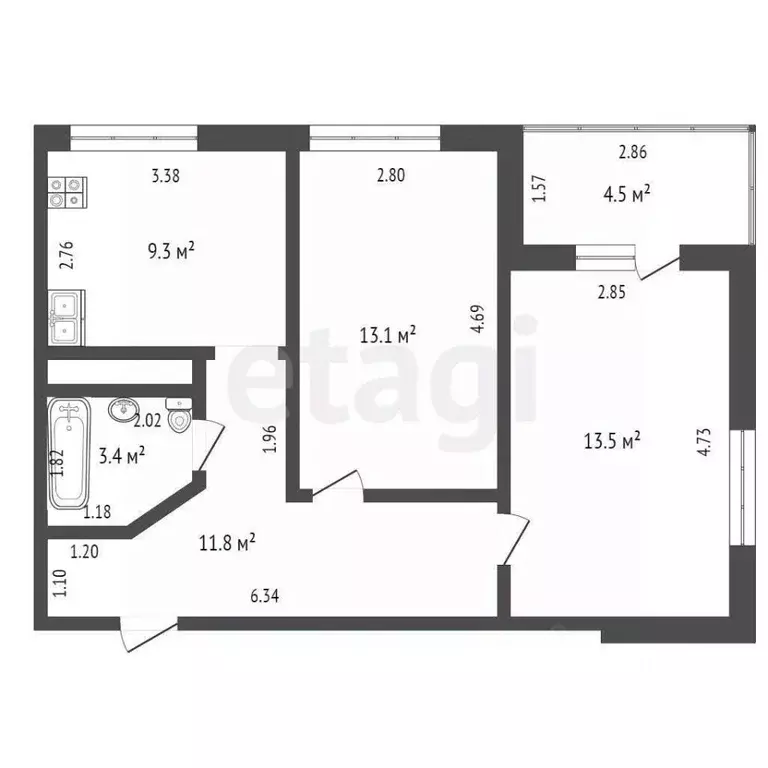 2-к кв. Тюменская область, Тюмень Дамбовская ул., 25к1 (51.3 м) - Фото 2