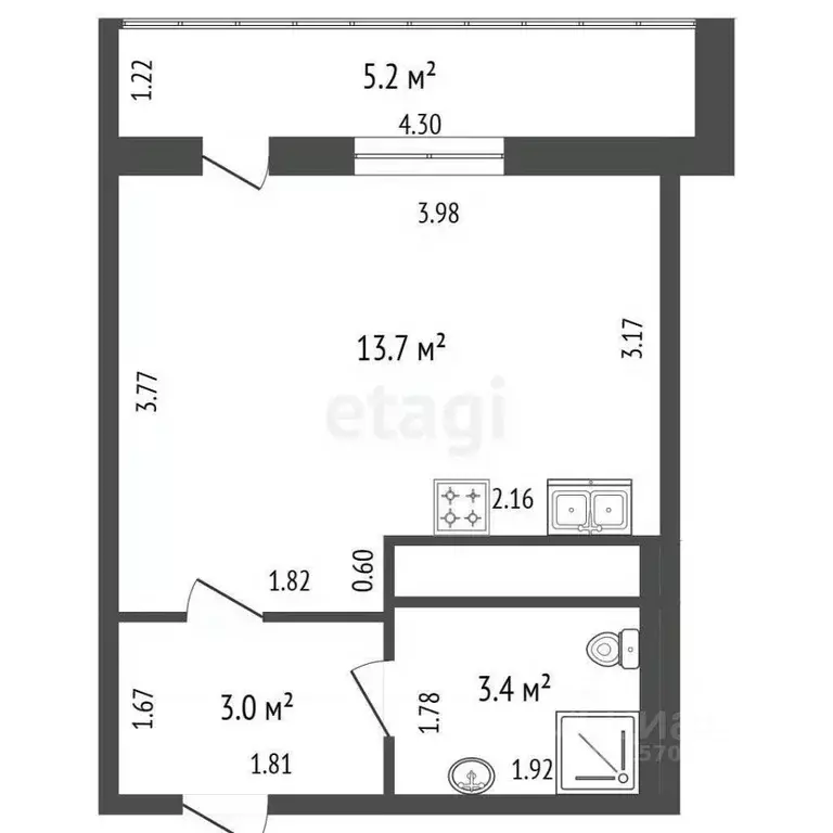 Студия Санкт-Петербург ул. Крыленко, 2 (20.1 м) - Фото 1