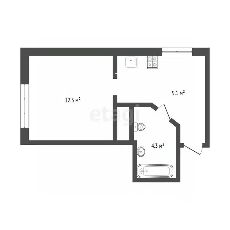 1-к кв. Тюменская область, Тюмень ул. Тальниковая, 3 (25.4 м) - Фото 2