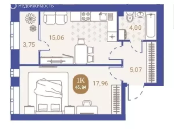 1-комнатная квартира: Пенза, улица Новосёлов, 45 (45.84 м) - Фото 0
