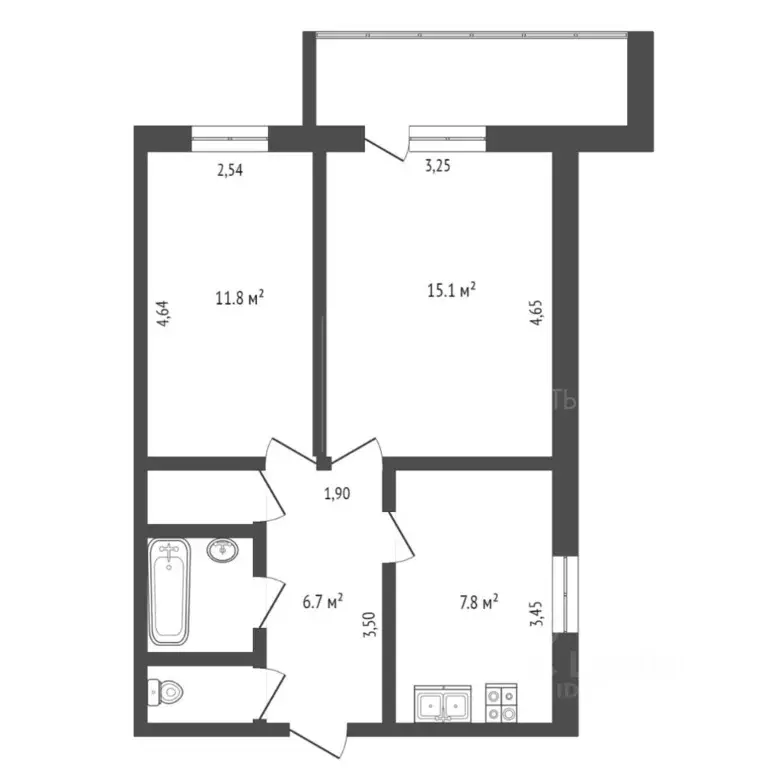 2-к кв. Тюменская область, Тюмень ул. Мельникайте, 124/1 (48.7 м) - Фото 2