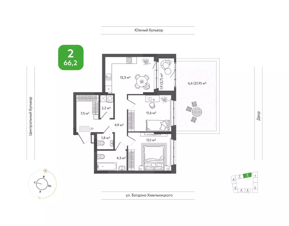 2-комнатная квартира: Новосибирск, улица Богдана Хмельницкого, 148 ... - Фото 1