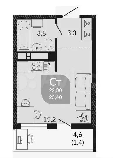 Квартира-студия, 26 м, 5/24 эт. - Фото 0