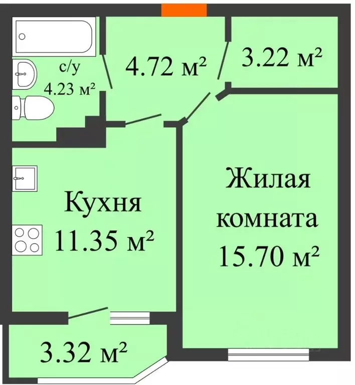 1-к кв. Краснодарский край, Краснодар ул. Им. Героя Яцкова И.В., 19к3 ... - Фото 1