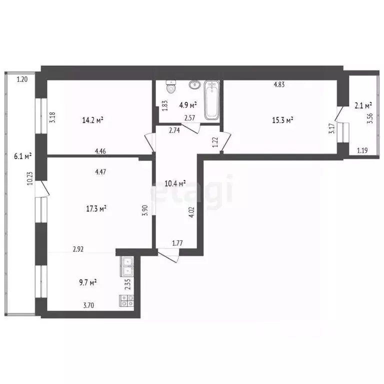 3-к кв. Забайкальский край, Чита ул. Курнатовского, 70 (71.8 м) - Фото 1