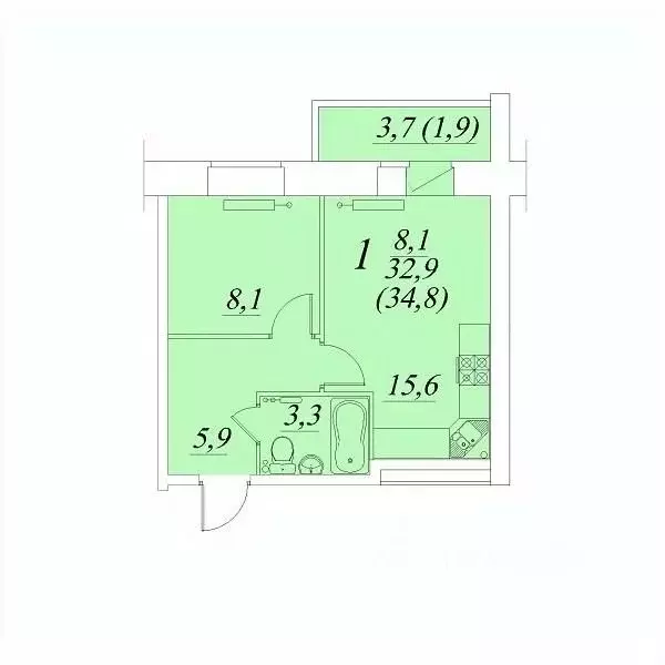 1-к кв. Вологодская область, Вологда Южный мкр,  (34.8 м) - Фото 1