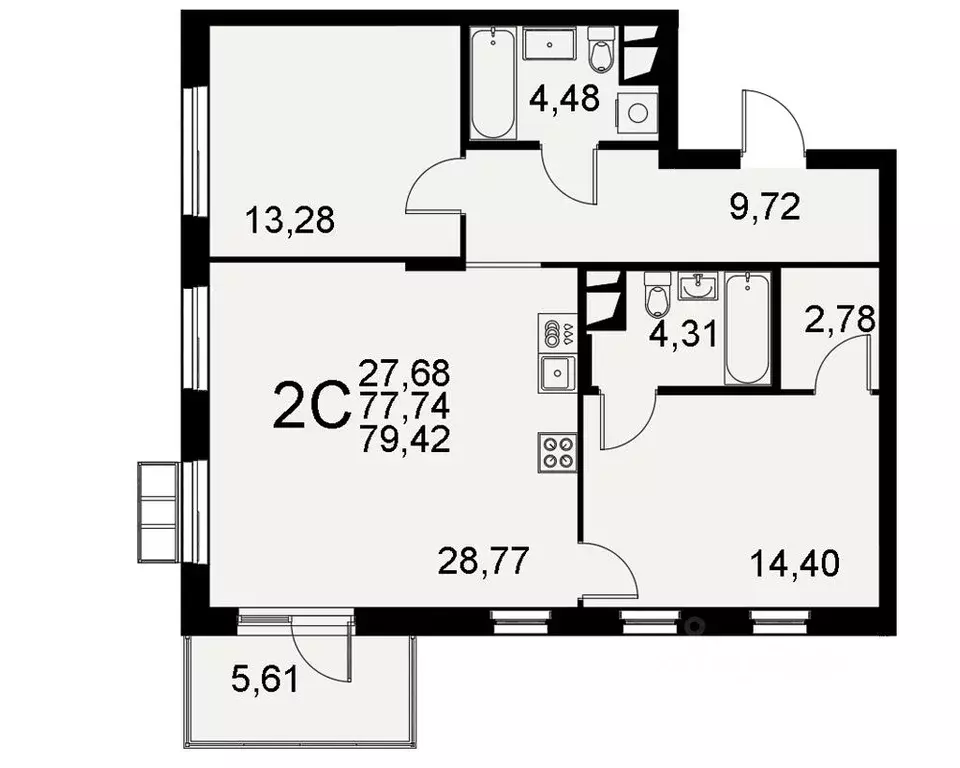 2-к кв. Тульская область, Тула Хлебная пл. (77.74 м) - Фото 0
