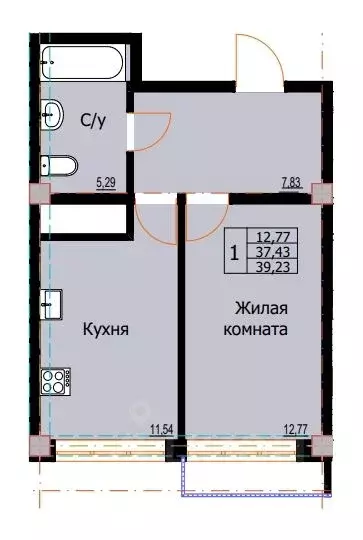 1-к кв. Ставропольский край, Ессентуки  (39.23 м) - Фото 0
