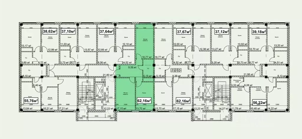 2-к кв. Ставропольский край, Ессентуки ул. Благодатная, 22к2 (62.16 м) - Фото 2