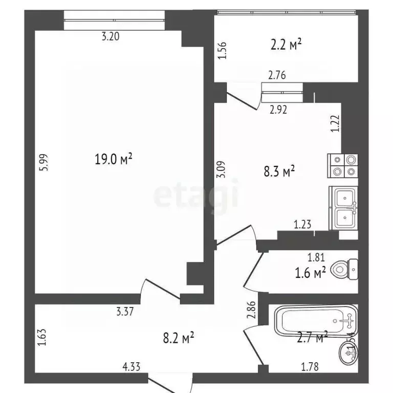 1-к кв. Ростовская область, Батайск пл. Железнодорожников, 8 (42.0 м) - Фото 2