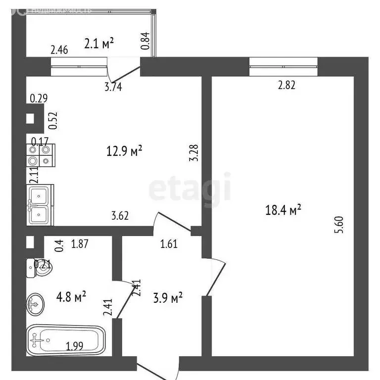 1-комнатная квартира: Калининград, Старокаменная улица, 3 (45.9 м) - Фото 1