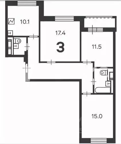 3-к кв. Москва ул. Ремизова, 11К2 (76.5 м) - Фото 2