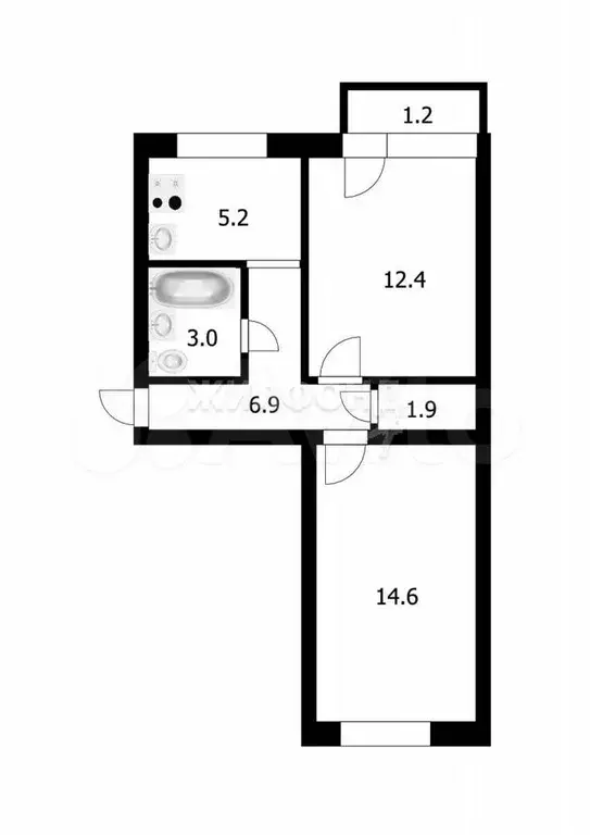 2-к. квартира, 44,6 м, 4/5 эт. - Фото 0