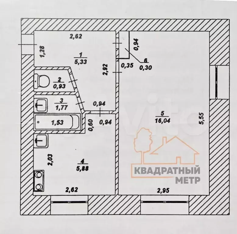 1-к. квартира, 30 м, 1/5 эт. - Фото 0