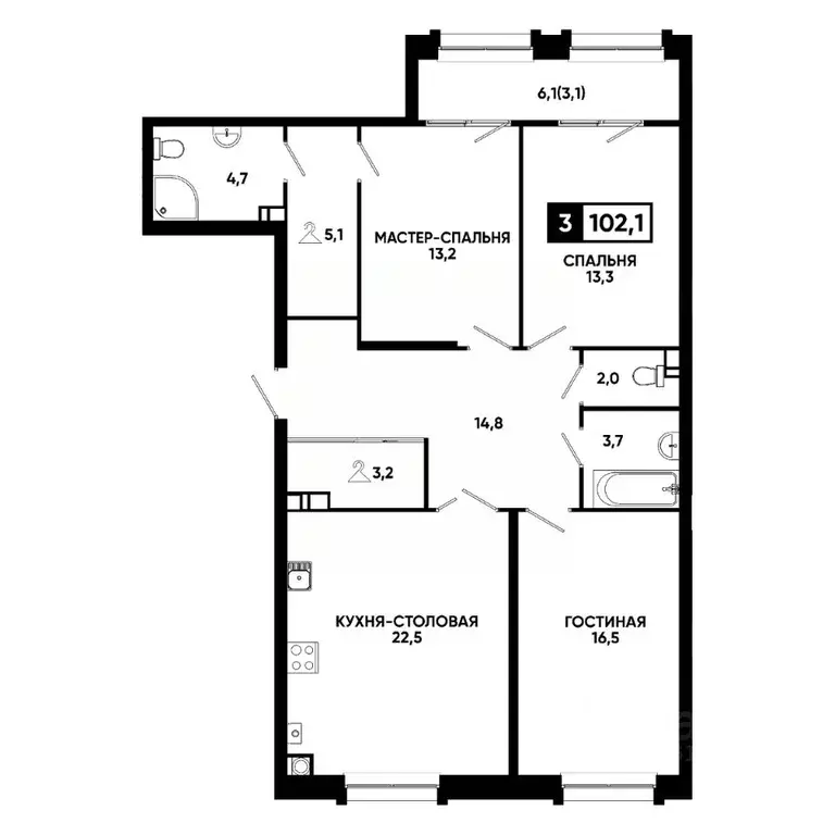 2-к кв. Ставропольский край, Кисловодск ул. Катыхина, 185с4 (102.1 м) - Фото 1