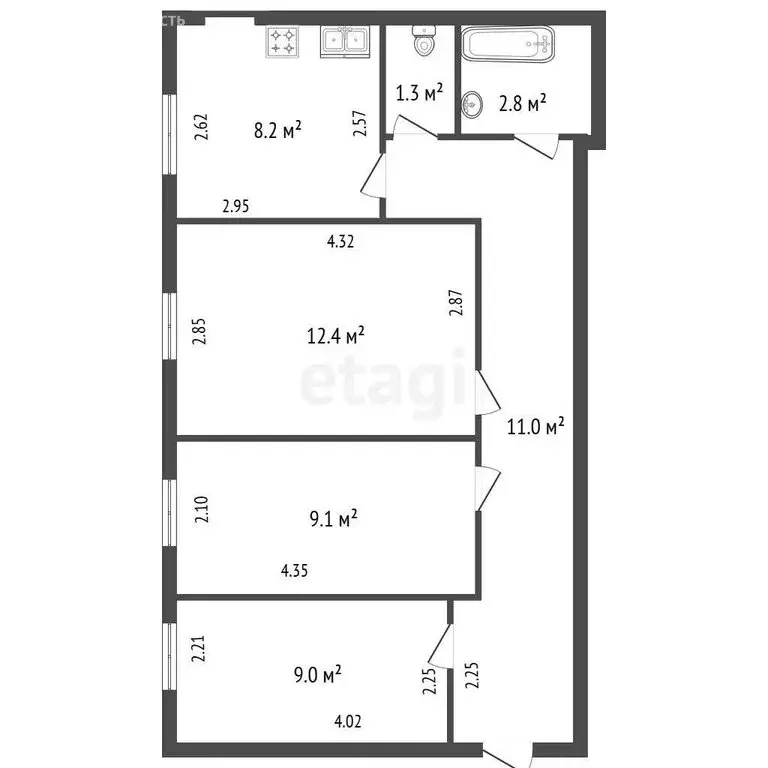 3-комнатная квартира: Санкт-Петербург, Кузнечный переулок, 14Б (53.8 ... - Фото 1