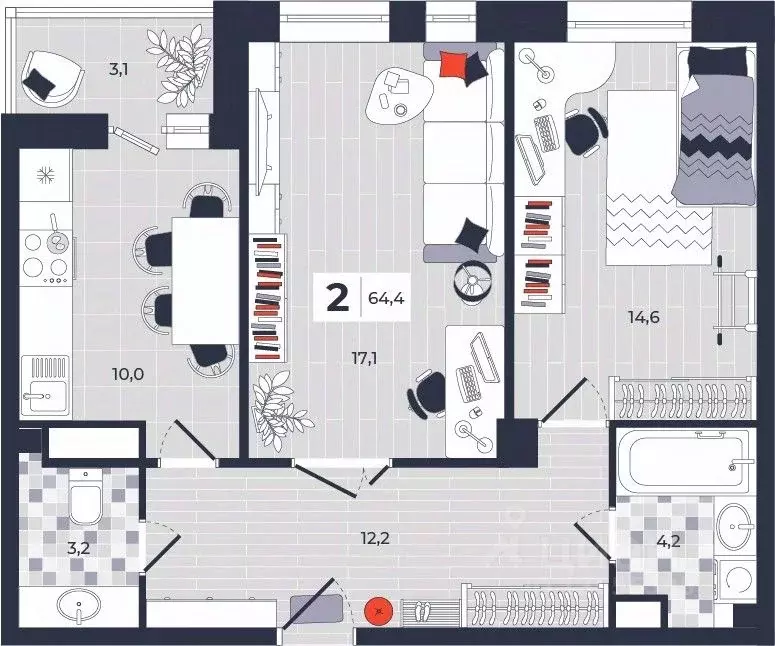 2-к кв. Тульская область, Тула ул. Академика Насоновой, 1А (64.4 м) - Фото 1