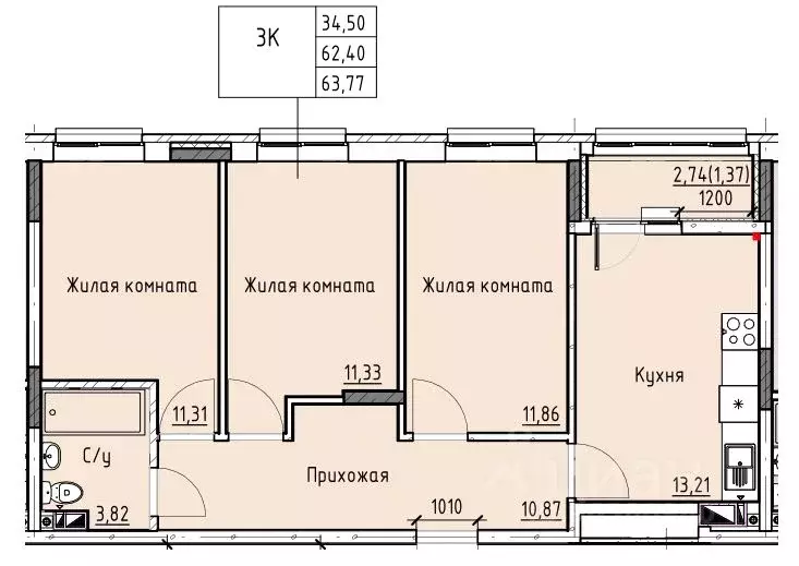3-к кв. Ростовская область, Батайск ул. Талалихина (63.77 м) - Фото 0
