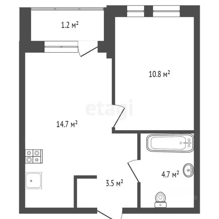 1-к кв. Тюменская область, Тюмень Полевая ул., 117к8 (33.2 м) - Фото 1