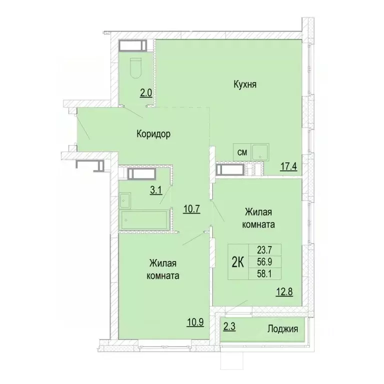 2-к кв. Нижегородская область, Нижний Новгород Кузнечиха Город жилой ... - Фото 1