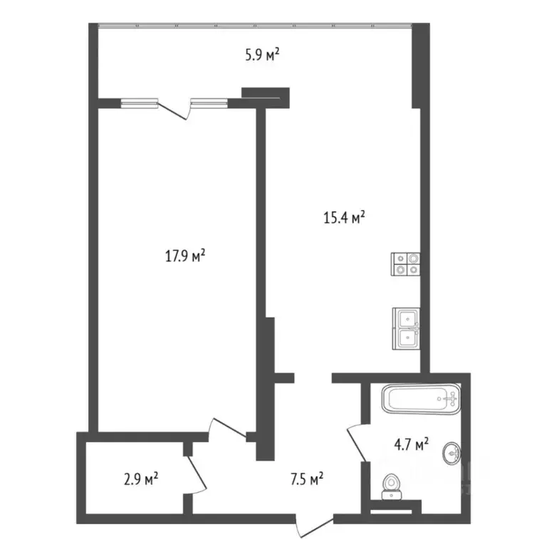 1-к кв. Тюменская область, Тюмень ул. Мельникайте, 32к2 (48.4 м) - Фото 2